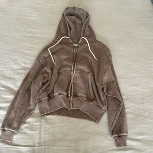 Mocha hooded cropped jacket with pockets